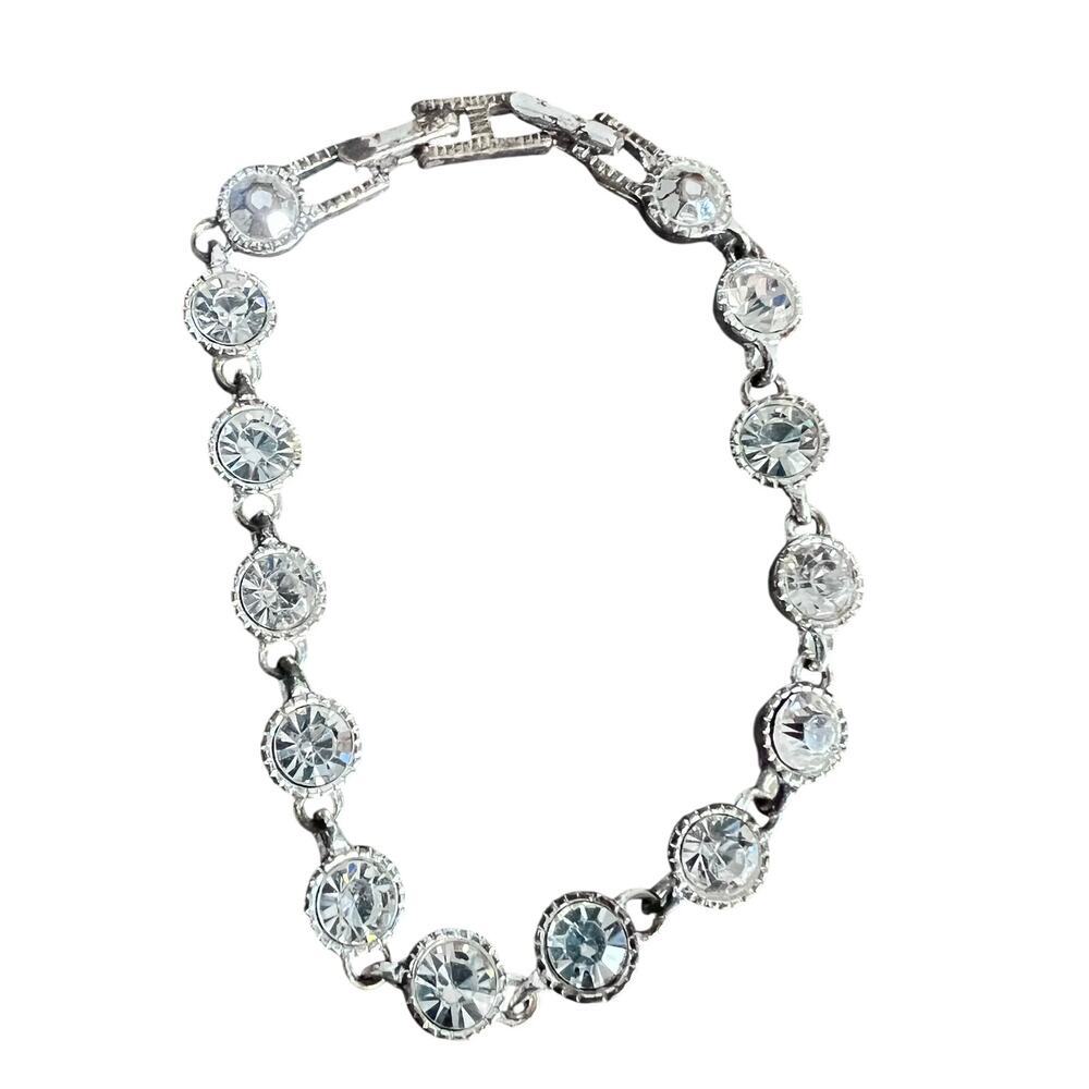Vintage Avon Silver and Clear Glass or Crystal Studded Tennis Bracelet